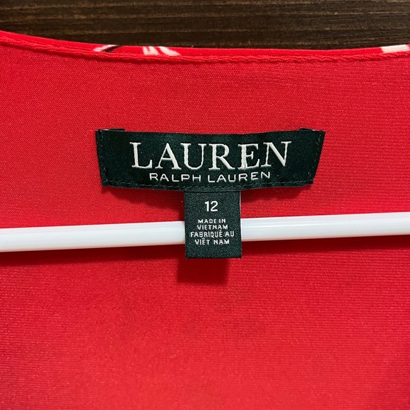 Lauren Ralph Lauren Red Floral Faux Wrap Jersey Dress Size 12 - Picture 3 of 15